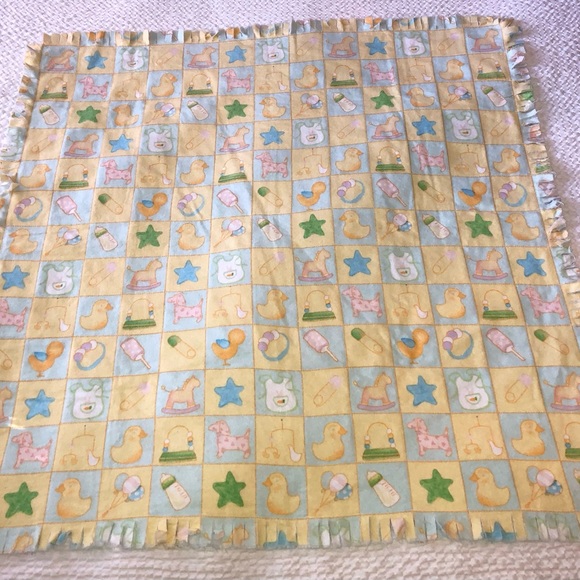 Vintage Chicks and Numbers, Reversible Stars,ducks,Blue Flannel 33 X 33 Baby - Picture 3 of 7